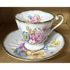 Roslyn "Sunnydale" Bone China Tea Cup and Saucer Made‎ in England Vintage 1950s